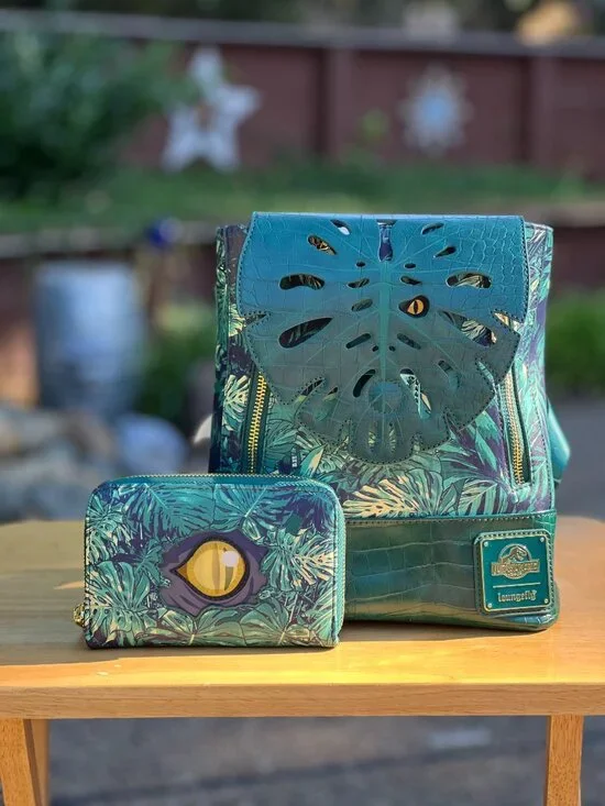 Loungefly Jurassic World Park Velociraptor Palm Frond Crossbody Backpack &Wallet - Picture 8 of 13